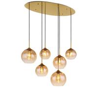 Luminosa Lighting Luminosa Jamessa Cluster Pendant Ceiling Light Brass-Coloured Matt Amber Glass Shade 6X E27