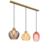 Globo Jessica hanging light, length 90 cm, colourful, 3-bulb, glass