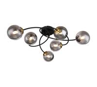 Luminosa Lighting Luminosa Jorge Multi Arm Semi Flush Ceiling Lamp Matt Black Smoke Glass Shade 6X G9