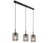 Luminosa Lighting Luminosa Kammi Bar Pendant Ceiling Light Matt Black Smoke Glass Shade 3X E27