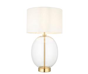 Luminosa Lighting Luminosa Kelda Oval Table Lamp With Round Shade Satin Brass Plate, Clear Glass With Vintage White Fabric, 1X E27
