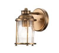 Quintiesse Ashland Bay Single Light Bathroom Wall Fitting In Natural Brass Finish with Clear Seeded Glass