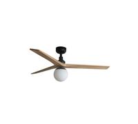 Luminosa Lighting Luminosa Klim Medium 3 Blade Ceiling Fan Matt Black, Pine With Light 1X E27 Tuya Smart System