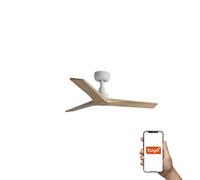 Luminosa Lighting Luminosa Klim Small 3 Blade Ceiling Fan Matt White, Pine Wood E27 Tuya Smart System