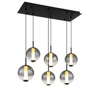 Luminosa Lighting Luminosa Lacy Cluster Pendant Ceiling Light Matt Black, Smoke Glass Shades, 6X Led 3000K