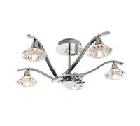 Luminosa Lighting Luminosa Langella 5 Light Semi Flush Multi Arm Ceiling Light Chrome, Clear Crystal, G9