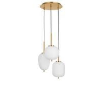 Luminosa Lighting Luminosa Lato 3 Light Cluster Pendant Ceiling Light Opal Glass Antique Brass Metal Black Fabric Wire Led E14