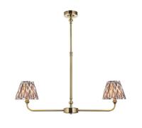 Luminosa Lighting Luminosa Lille Antique Brass Plate Pendant Light With Pearl Grey Fabric Ikat Shade 16Cm 2X B22