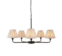 Luminosa Lighting Luminosa Lille Matt Black Pendant Light With Neutral Print Fabric Ikat Shade 16Cm 5X B22