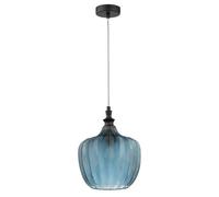 Luminosa Lighting Luminosa Loni Dome Pendant Ceiling Light Matt Black Metal Dark Blue Glass Led E27