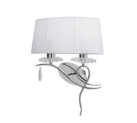 Luminosa Lighting Luminosa Louise Wall Lamp Left 2 Light E27 With White Shade Polished Chrome, Clear Crystal