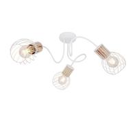 Globo Luise ceiling light, white, wooden look, 3-bulb