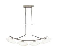 Luminosa Lighting Luminosa Lupa Telescopic Pendant Curved Linear Bar 4 Light G9, Polished Chrome/frosted White Glass