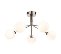 Luminosa Lighting Luminosa Lyric 5 Light Flush Ceiling Fitting Brushed Steel With Opal White Glass 5Xg9