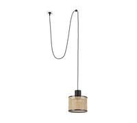 Mambo Black Rattan Cylindrical Pendant Lamp Ø210 With Plug Netlighting Black One Size