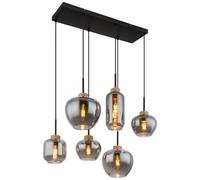 Luminosa Lighting Luminosa Matt Cluster Pendant Ceiling Light Matt Black Brown Smoke Glass Shade 6X E27