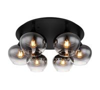 Luminosa Lighting Luminosa Maxy Globe Ceiling Light Matt Black Smoke Glass Shade 6X E27