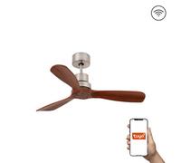 Luminosa Lighting Luminosa Mini Lantau Small 3 Blade Ceiling Fan Satin Nickel, Pine Tuya Smart System