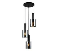 Luminosa Lighting Luminosa Modern Hanging Pendant Black 3 Light With Glass, Smoky Shade, E27