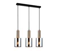 Luminosa Lighting Luminosa Modern Hanging Pendant Brass 3 Light With Smoky Shade, E27