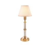 Luminosa Lighting Luminosa Morton Rechargeable Brushed Aged Brass Plate Table Lamp With Vintage White Fabric Ivy Shade 16Cm Integrated Led