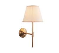 Luminosa Lighting Luminosa Obelisk T Bar Brushed Aged Brass Plate Wall Light With Vintage White Fabric Ivy Shade 20Cm B22