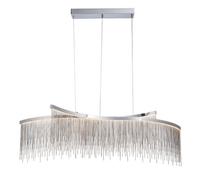 Luminosa Lighting Luminosa Orphelia Led Curve Twin Bar Pendant Light Fine Silver Chain Waterfall Effect Polished Chrome, Warm White