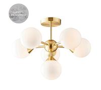 Luminosa Lighting Luminosa Oscar Semi Flush Satin Brushed Gold Effect Plate & Gloss White Glass 6 Light Dimmable Ip20 - G9