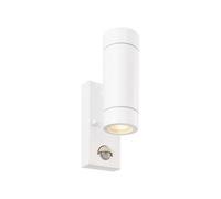 Luminosa Lighting Luminosa Palin 2 Light Outdoor Pir Up Down Wall Light Gloss White, Glass Ip44, Gu10