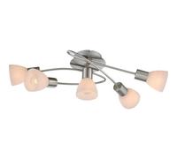 Luminosa Lighting Luminosa Panna Multi Arm Semi Flush Ceiling Lamp Nickel Matt White Glass Shade 5X E14