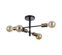 Luminosa Lighting Luminosa Piansi Multi Arm Semi Flush Ceiling Lamp Matt Black, Honey Brass 4Xe27