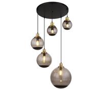 Luminosa Lighting Luminosa Potter Cluster Pendant Ceiling Light Matt Black Smoke Glass Shade 5X E27
