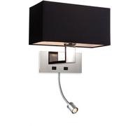 Luminosa Lighting Luminosa Prince 1 Light 2 Light Switched Indoor Wall Light Polished Stainless Steel, Black, E27