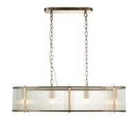 Luminosa Lighting Luminosa Ridgeton Bar Pendant Ceiling Light Antique Brass Plate, Clear Ribbed Glass, 4X E14