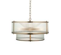 Luminosa Lighting Luminosa Ridgeton Cylindrical Pendant Ceiling Light Antique Brass Plate & Clear Ribbed Glass 5X E14