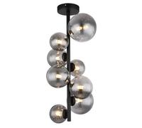 Luminosa Lighting Luminosa Riha Globe Ceiling Light Matt Black Smoke Glass Shade 8X G9 3000K