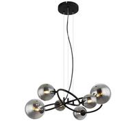 Luminosa Lighting Luminosa Riha Globe Pendant Ceiling Light Matt Black Smoke Glass Shade 6X G9 3000K
