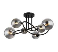 Luminosa Lighting Luminosa Riha Multi Arm Semi Flush Ceiling Lamp Matt Black Smoke Glass Shade 6X G9 3000K