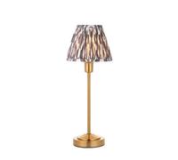 Luminosa Lighting Luminosa Rise Vintage Brass Finish Table Lamp With Pearl Grey Fabric Ikat Shade 16Cm E14