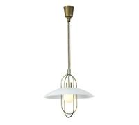 Luminosa Lighting Luminosa Riva Rise & Fall Dome Ceiling Pendant E27, Antique Brass, Opal White Glass Shade