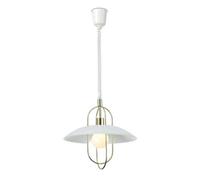 Luminosa Lighting Luminosa Riva Rise & Fall Dome Ceiling Pendant E27, Polished Brass, Opal White Glass Shade