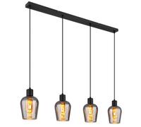 Luminosa Lighting Luminosa Ryan Bar Pendant Ceiling Light Matt Black Smoke Glass Shade 4X E27