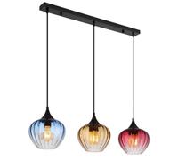 Luminosa Lighting Luminosa Sander Bar Pendant Ceiling Light Matt Black Blue Blending Glass Shade 3X E27