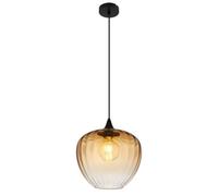 Luminosa Lighting Luminosa Sander Dome Pendant Ceiling Light Matt Black Amber Glass Shade 1X E27