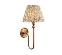 Luminosa Lighting Luminosa Santiago Brushed Aged Brass Plate Wall Light With Herb Garden Green Fabric Leaf Shade 20Cm B22