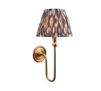 Luminosa Lighting Luminosa Santiago Brushed Aged Brass Plate Wall Light With Pearl Grey Fabric Ikat Shade 20Cm B22