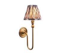 Luminosa Lighting Luminosa Santiago Brushed Aged Brass Plate Wall Light With Pearl Grey Fabric Ikat Shade 16Cm B22