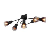 Luminosa Lighting Luminosa Satella Multi Arm Semi Flush Ceiling Lamp Matt Black Smoke Glass Shade 5X E14