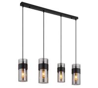 Luminosa Lighting Luminosa Scarfina Bar Pendant Ceiling Light Matt Black Smoke Glass Shade 4X E27