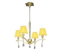 Luminosa Lighting Luminosa Siena Ceiling Pendant Round 4 Light E14, Polished Brass With Amber Cream Shades And Clear Crystal
